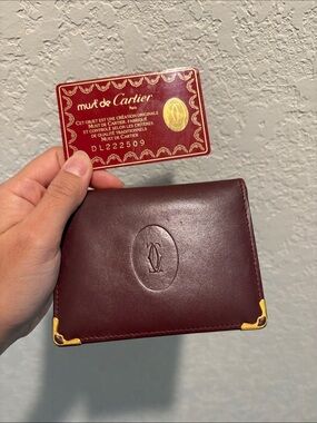 Cartier Unisex Bifold Short Wallet Card Holder Bordeaux Leather